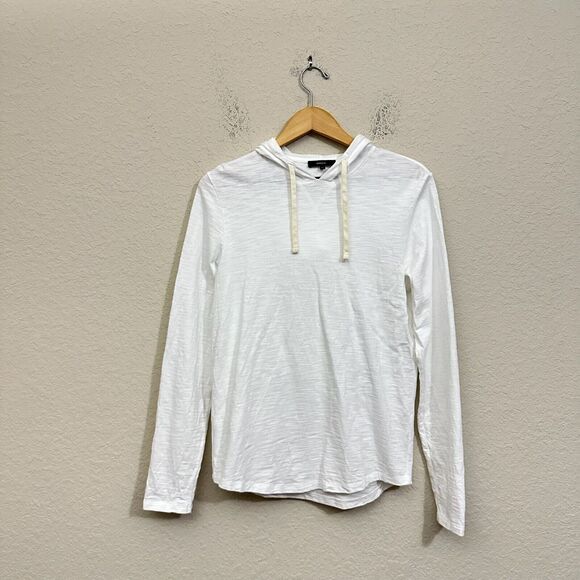 VINCE Slub Popover Hoodie White Pullover Knit Lightweight Minimalist
